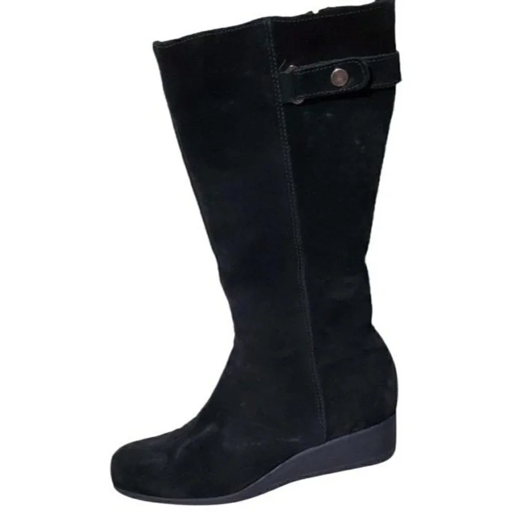 La Canadienne Black Long Knee High Wedge Boots / booties Size Us 8M